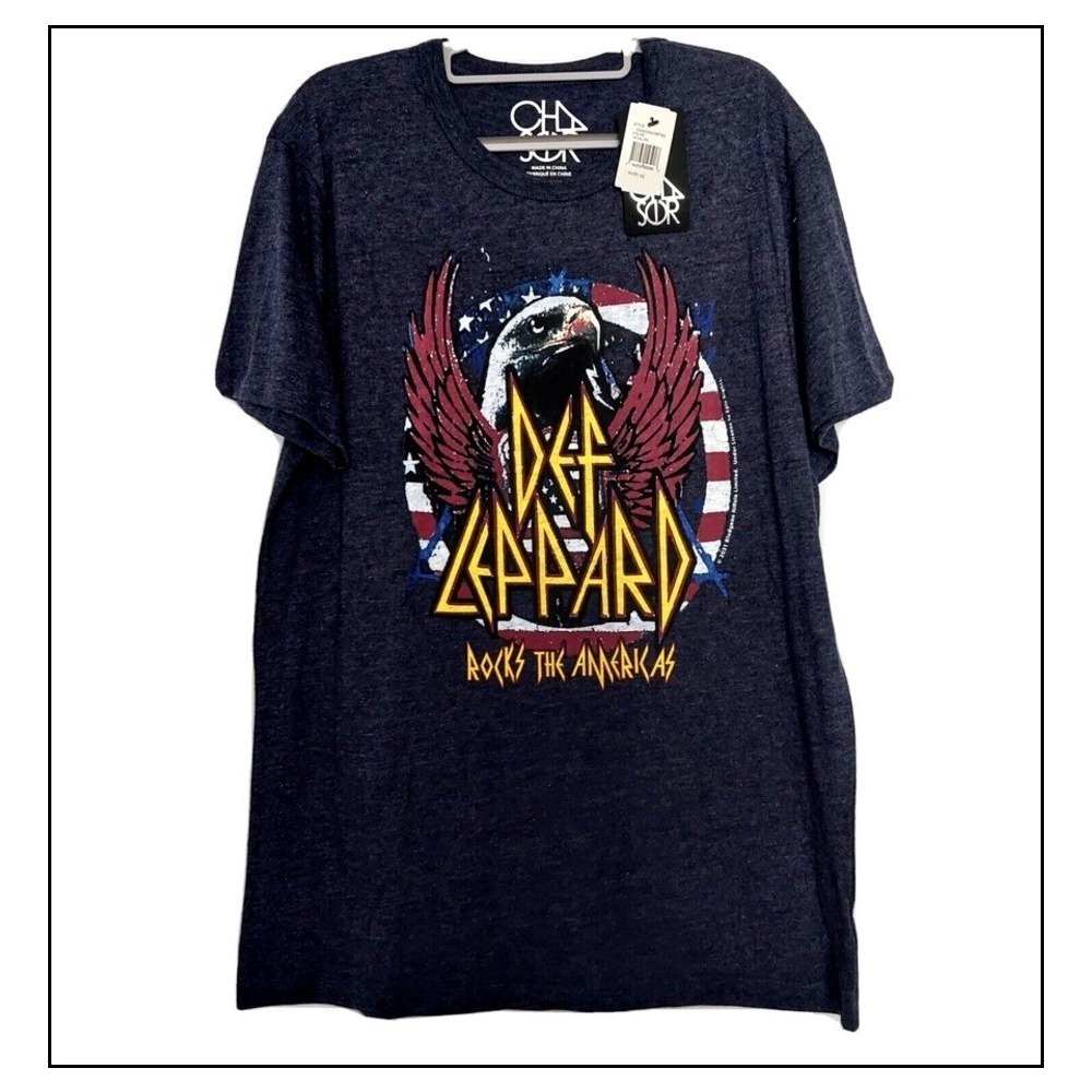 Chaser Men Shirt 2XL T Shirt Def Leppard Rocks Americas Band Short‎ Sleeve Blue
